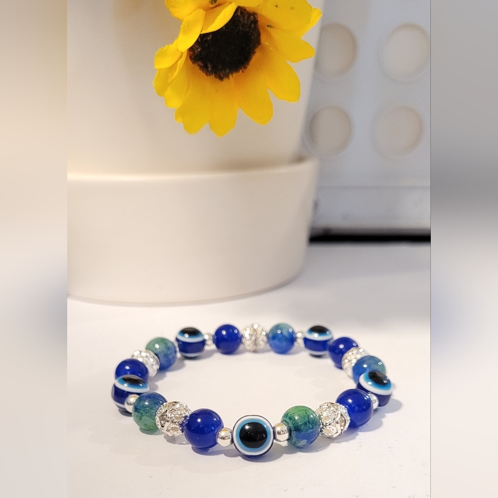 Blue Evil Eye Beaded Protection Mal De Ojo Fashion Bracelet